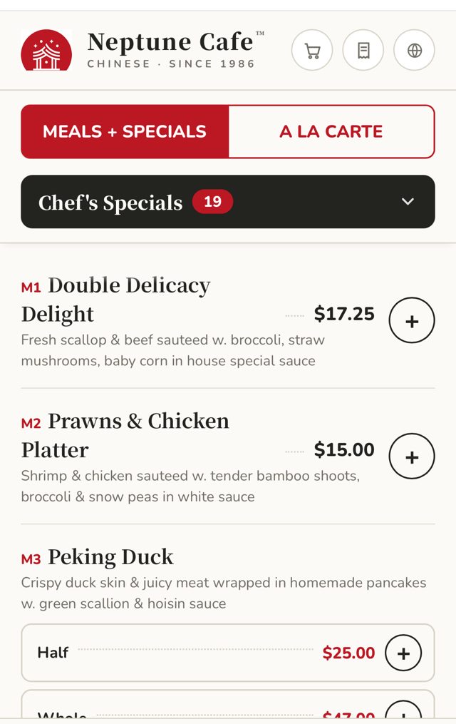 Neptune Cafe QR menu on a phone